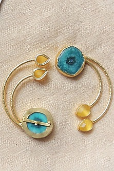 Gold Finish Multi-Colored Natural Stone Wired Stud Earrings