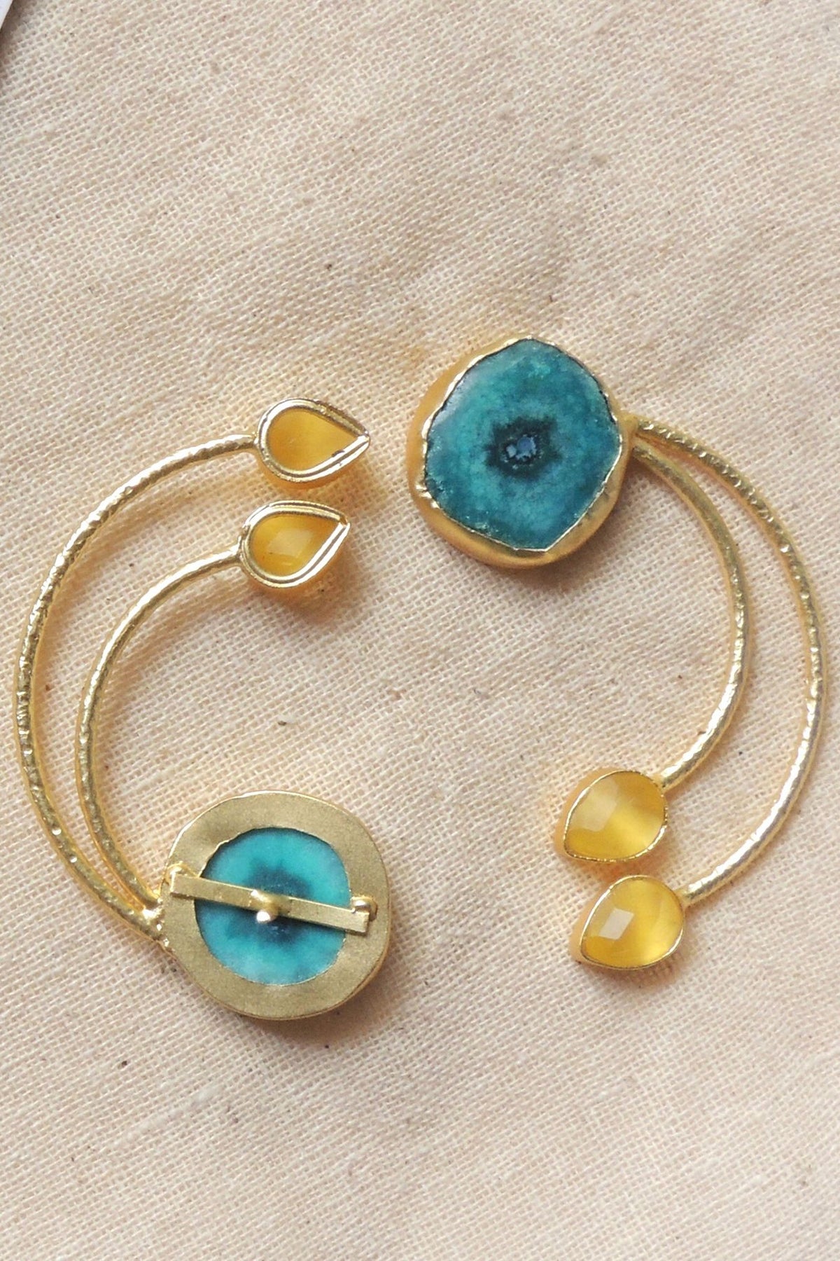 Gold Finish Multi-Colored Natural Stone Wired Stud Earrings