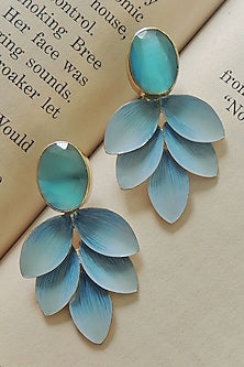 Gold Finish Blue Stone Enameled Stud Earrings