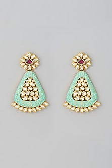 Gold Finish Kundan Polki Meenakari Dangler Earrings