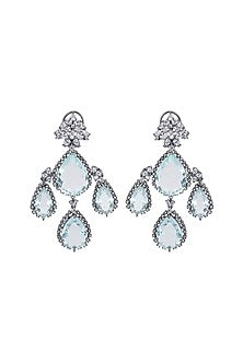 Black Electro Rhodium Finish Zircon & Aqua Doublet Stone Dangler Earrings