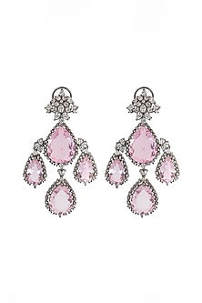 Black Electro Rhodium Finish Zircon & Pink Doublet Stone Dangler Earrings