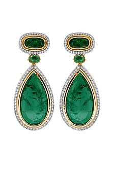 Gold Plated Zirconia & Green Stone Dangler Earrings