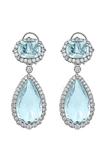 White Finish Cubic Zirconia & Aqua Stone Dangler Earrings