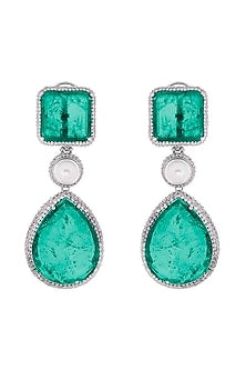 White Finish Green Doublet & CZ Stone Dangler Earrings