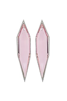 White Finish Cubic Zirconia & Pink Semi-Precious Stone Dangler Earrings
