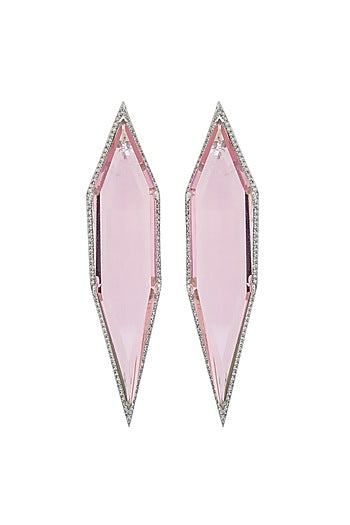 White Finish Cubic Zirconia & Pink Semi-Precious Stone Dangler Earrings