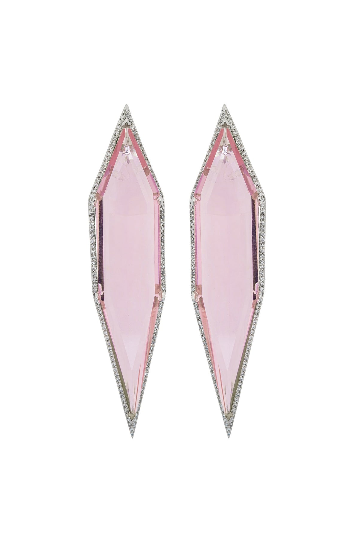 White Finish Cubic Zirconia & Pink Semi-Precious Stone Dangler Earrings