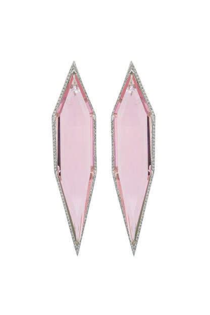 White Finish Cubic Zirconia & Pink Semi-Precious Stone Dangler Earrings