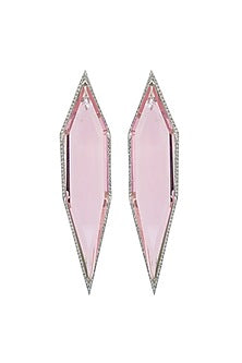 White Finish Cubic Zirconia & Pink Semi-Precious Stone Dangler Earrings