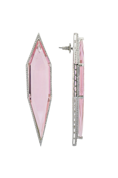 White Finish Cubic Zirconia & Pink Semi-Precious Stone Dangler Earrings