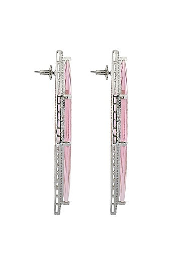 White Finish Cubic Zirconia & Pink Semi-Precious Stone Dangler Earrings