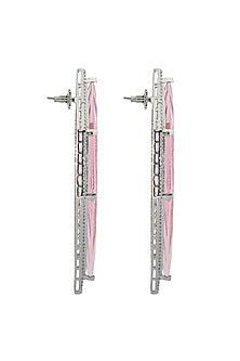 White Finish Cubic Zirconia & Pink Semi-Precious Stone Dangler Earrings