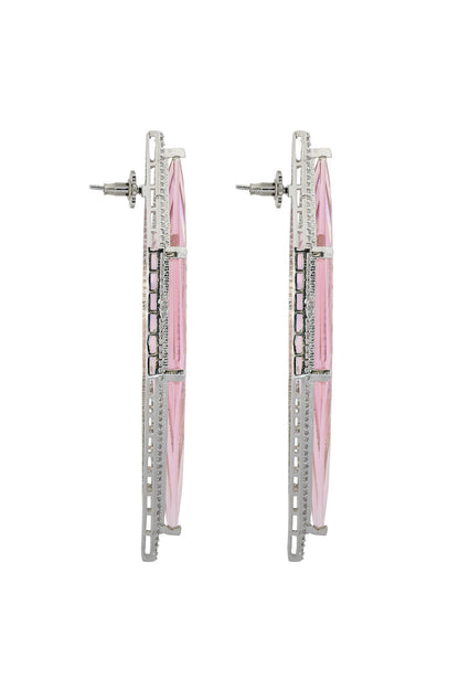 White Finish Cubic Zirconia & Pink Semi-Precious Stone Dangler Earrings