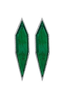 White Finish Cubic Zirconia & Green Semi-Precious Stone Dangler Earrings