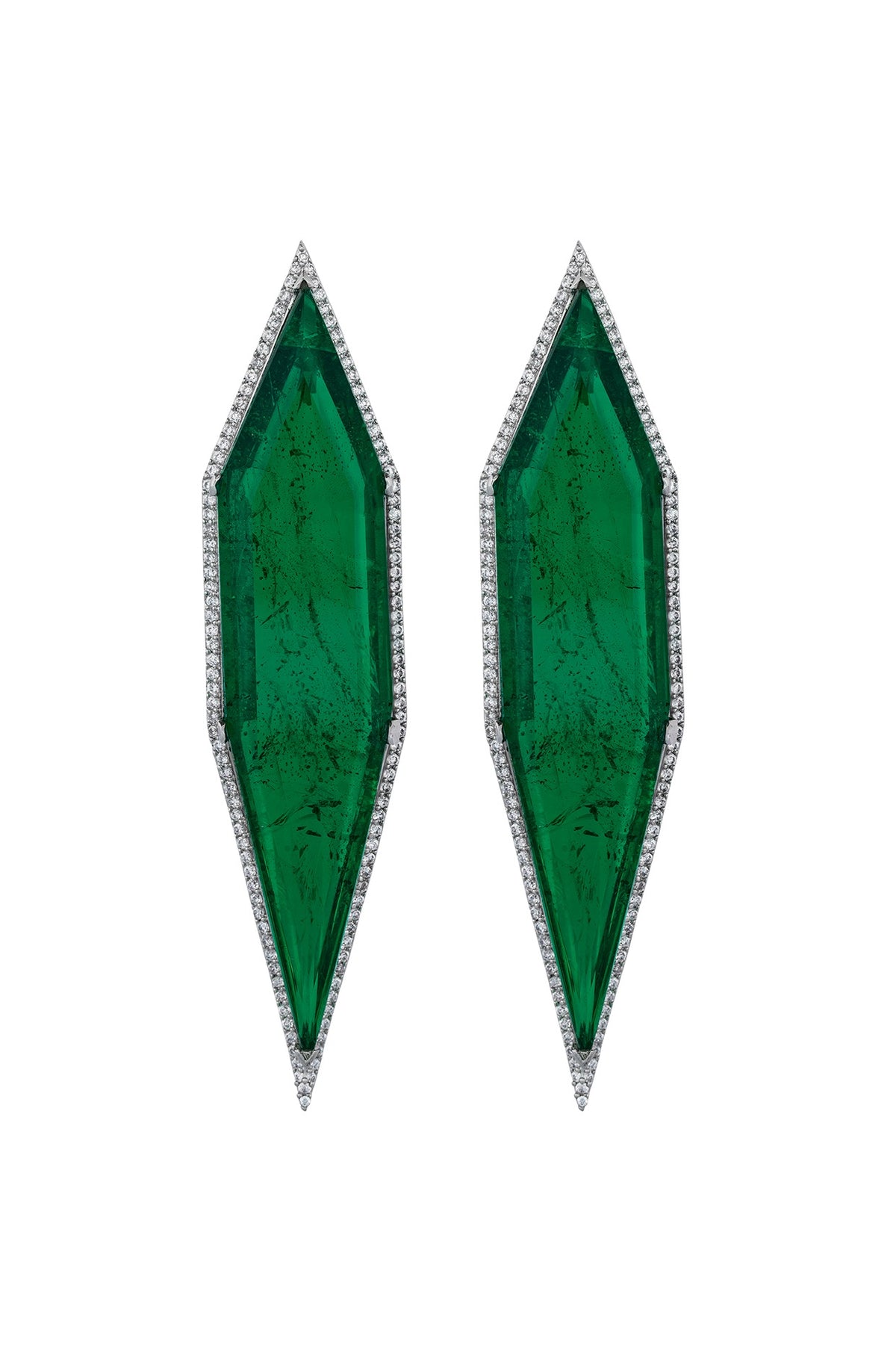White Finish Cubic Zirconia & Green Semi-Precious Stone Dangler Earrings