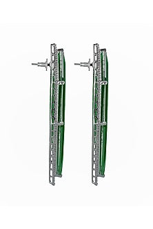 White Finish Cubic Zirconia & Green Semi-Precious Stone Dangler Earrings