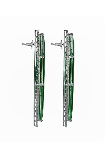 White Finish Cubic Zirconia & Green Semi-Precious Stone Dangler Earrings