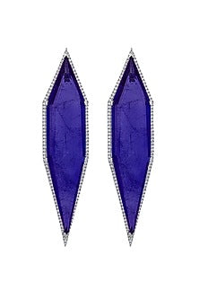 White Finish Cubic Zirconia & Blue Semi-Precious Stone Dangler Earrings