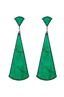 White Rhodium Finish Cubic Zirconia & Green Semi-Precious Stone Dangler Earrings