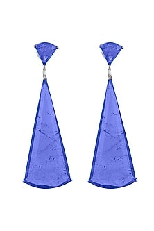 White Rhodium Finish Cubic Zirconia & Blue Semi-Precious Stone Dangler Earrings