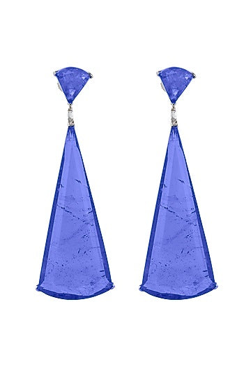 White Rhodium Finish Cubic Zirconia & Blue Semi-Precious Stone Dangler Earrings