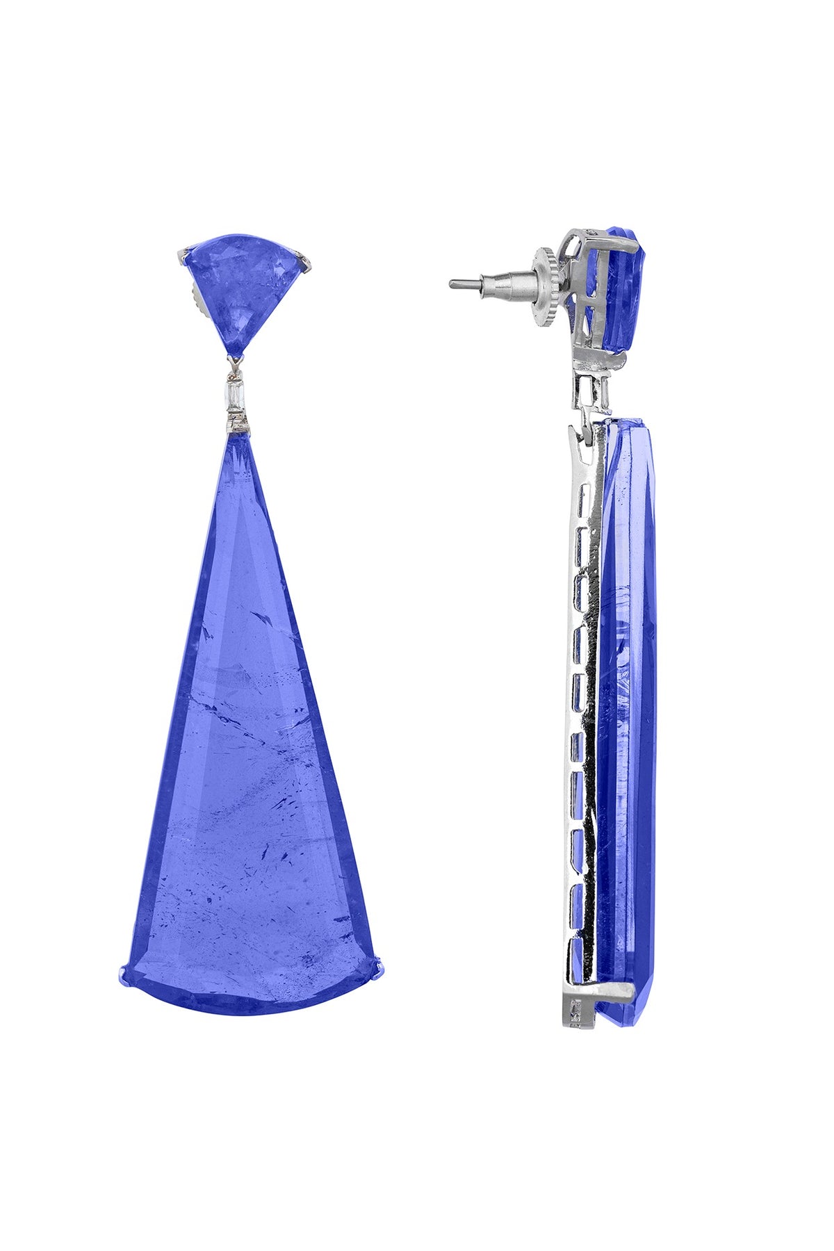 White Rhodium Finish Cubic Zirconia & Blue Semi-Precious Stone Dangler Earrings