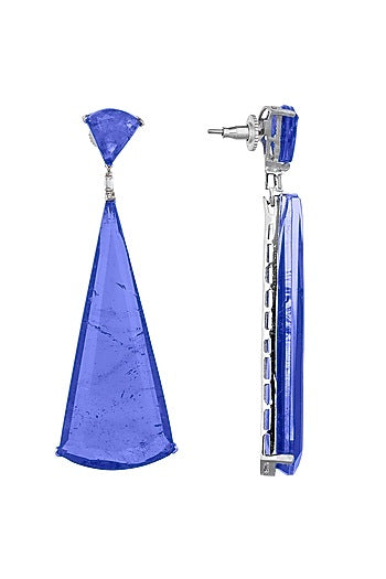 White Rhodium Finish Cubic Zirconia & Blue Semi-Precious Stone Dangler Earrings