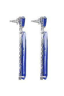 White Rhodium Finish Cubic Zirconia & Blue Semi-Precious Stone Dangler Earrings