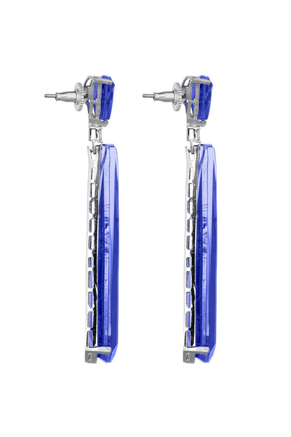 White Rhodium Finish Cubic Zirconia & Blue Semi-Precious Stone Dangler Earrings