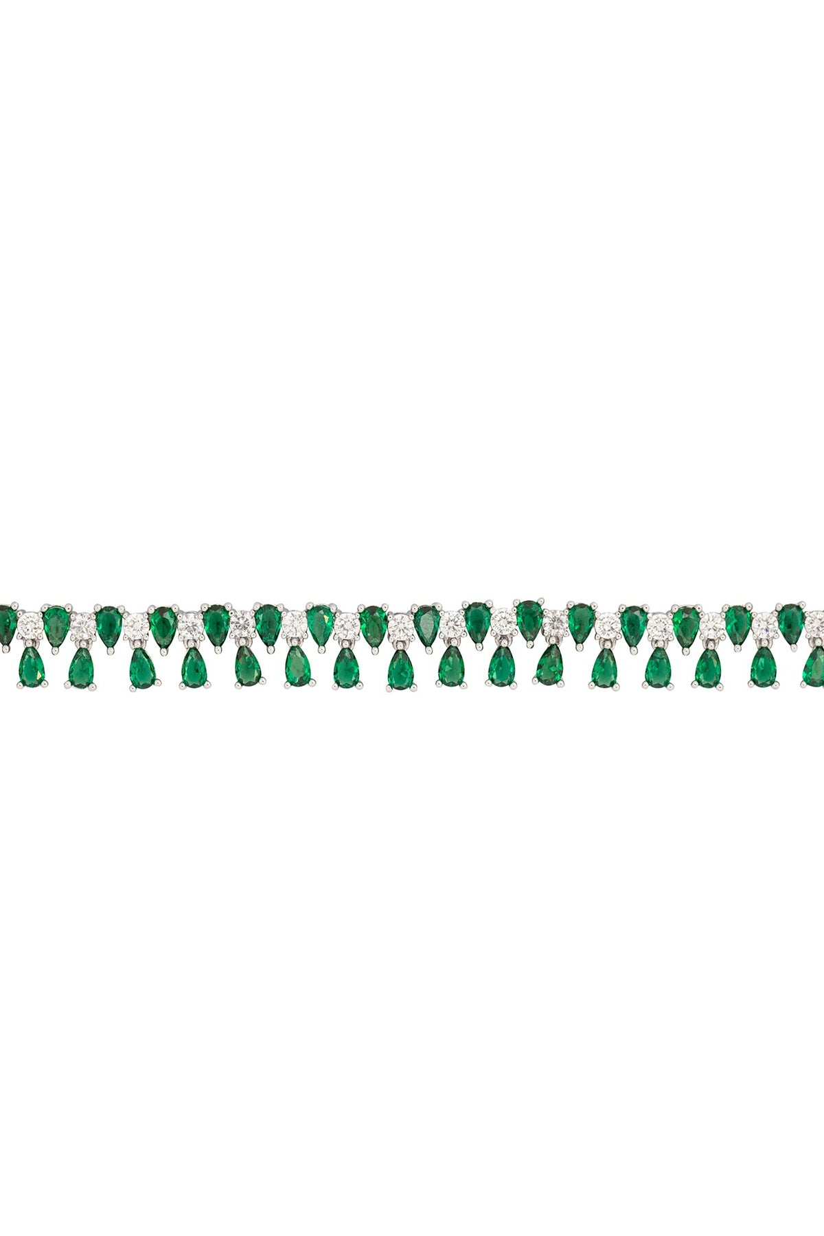 White Rhodium Finish Cubic Zirconia & Green Stone Necklace Set