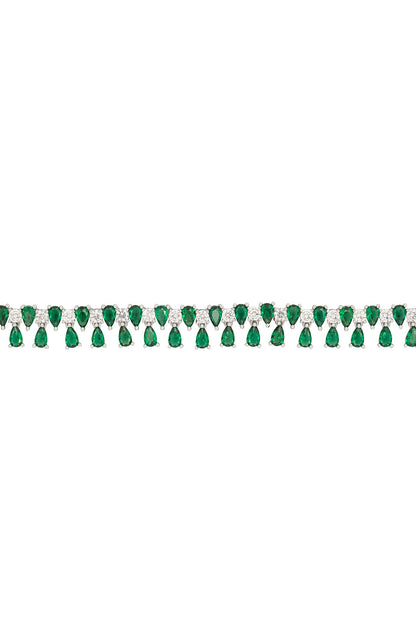 White Rhodium Finish Cubic Zirconia & Green Stone Necklace Set