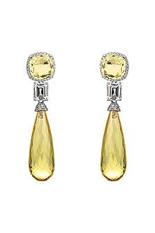 White Electro Rhodium Finish Zirconia & Yellow Stone Dangler Earrings