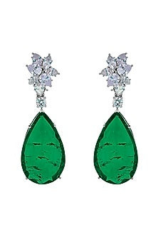 White Finish Zircon & Green Doublet Stone Dangler Earrings