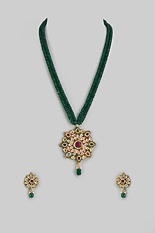 Gold Finish Kundan Polki Long Necklace Set