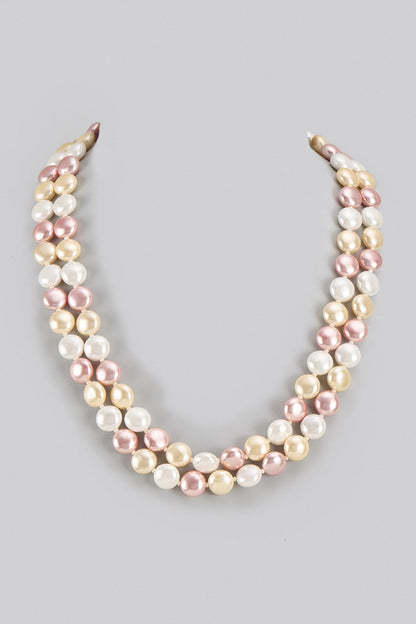 Multi-Colored Shell Pearl Layered Necklace