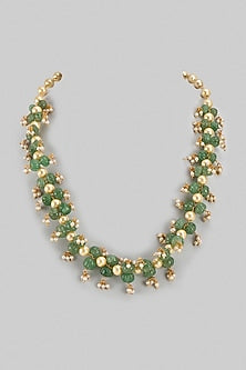 Gold Finish Quartz & Pearl Long Necklace