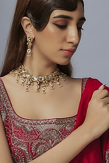 Gold Finish Kundan Polki Choker Necklace Set