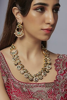 Gold Finish Kundan Polki Long Necklace Set