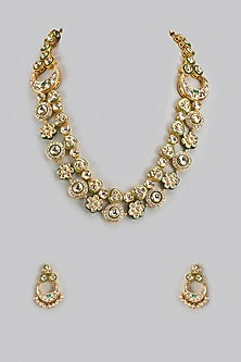 Gold Finish Kundan Polki Long Necklace Set