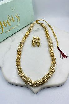 Gold Finish Pearl Long Necklace Set