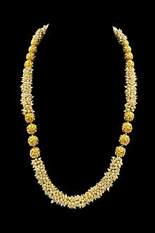 Gold Finish Pearl Long Necklace Set