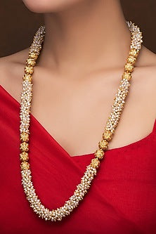 Gold Finish Pearl Long Necklace Set