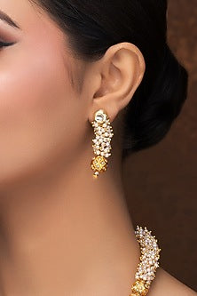 Gold Finish Pearl Long Necklace Set