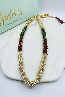 Gold Finish Tri-Colored Pearl Long Necklace