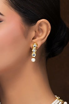 Gold Finish Kundan Polki & Pearl Necklace Set