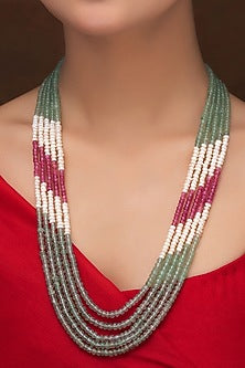 Green & Red Freshwater Pearl Long Necklace