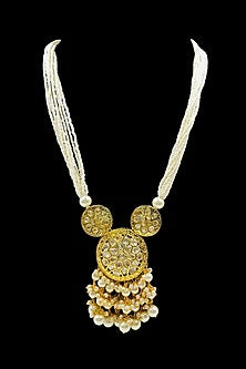 Gold Finish Kundan Polki & Pearl Long Necklace Set
