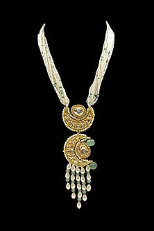 Gold Finish Kundan Polki & Pearl Long Necklace Set