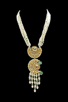 Gold Finish Kundan Polki & Pearl Long Necklace Set